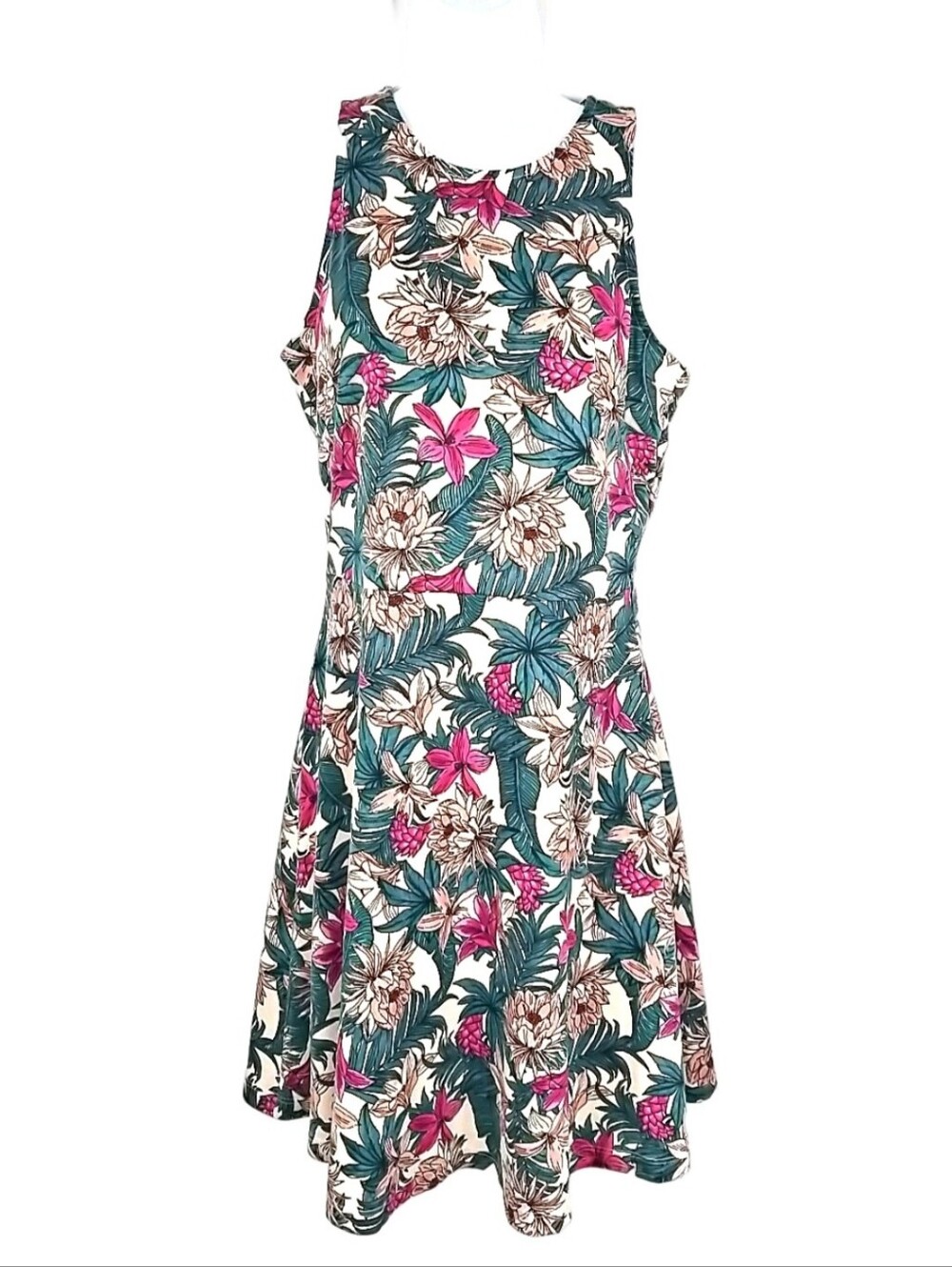 H&M Teal Green Pink Peach Tropical Floral Tank Dress Size Small